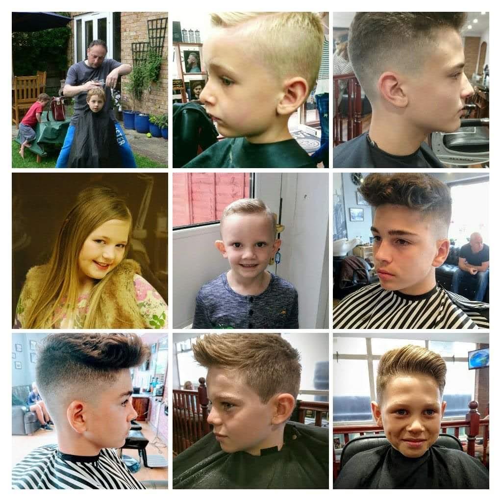 A collage of family and children's haircuts by Sean