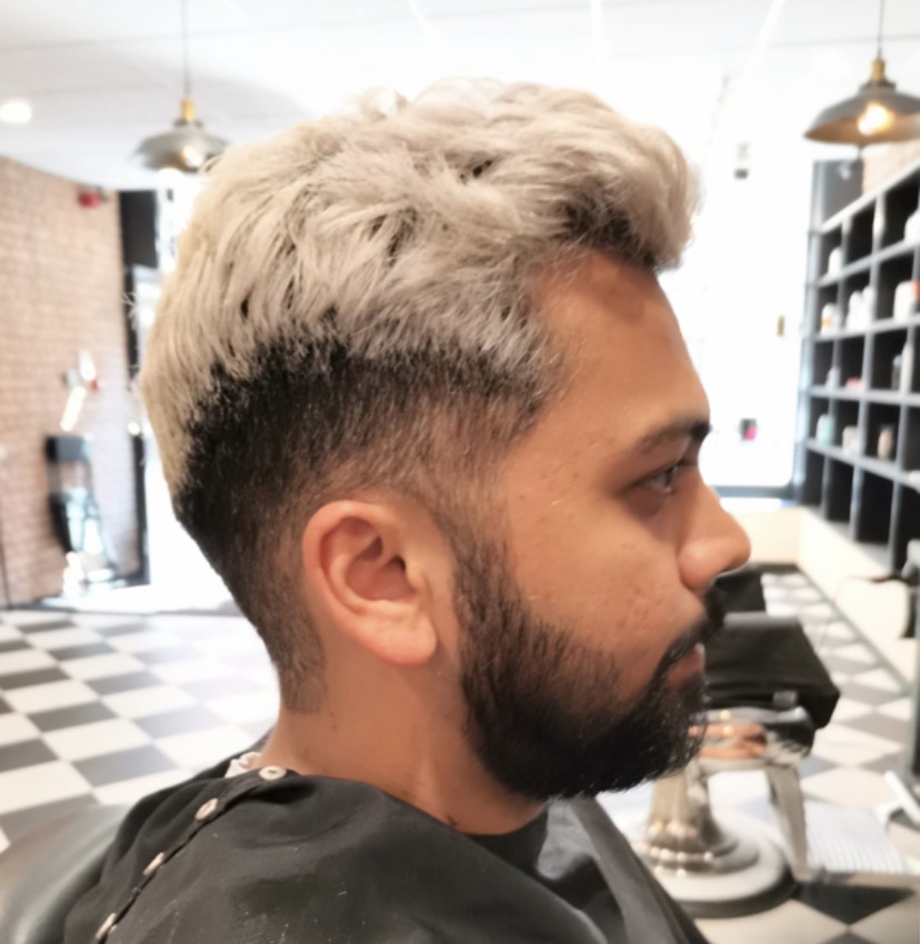 Bleached blonde — Fade · Beard trim