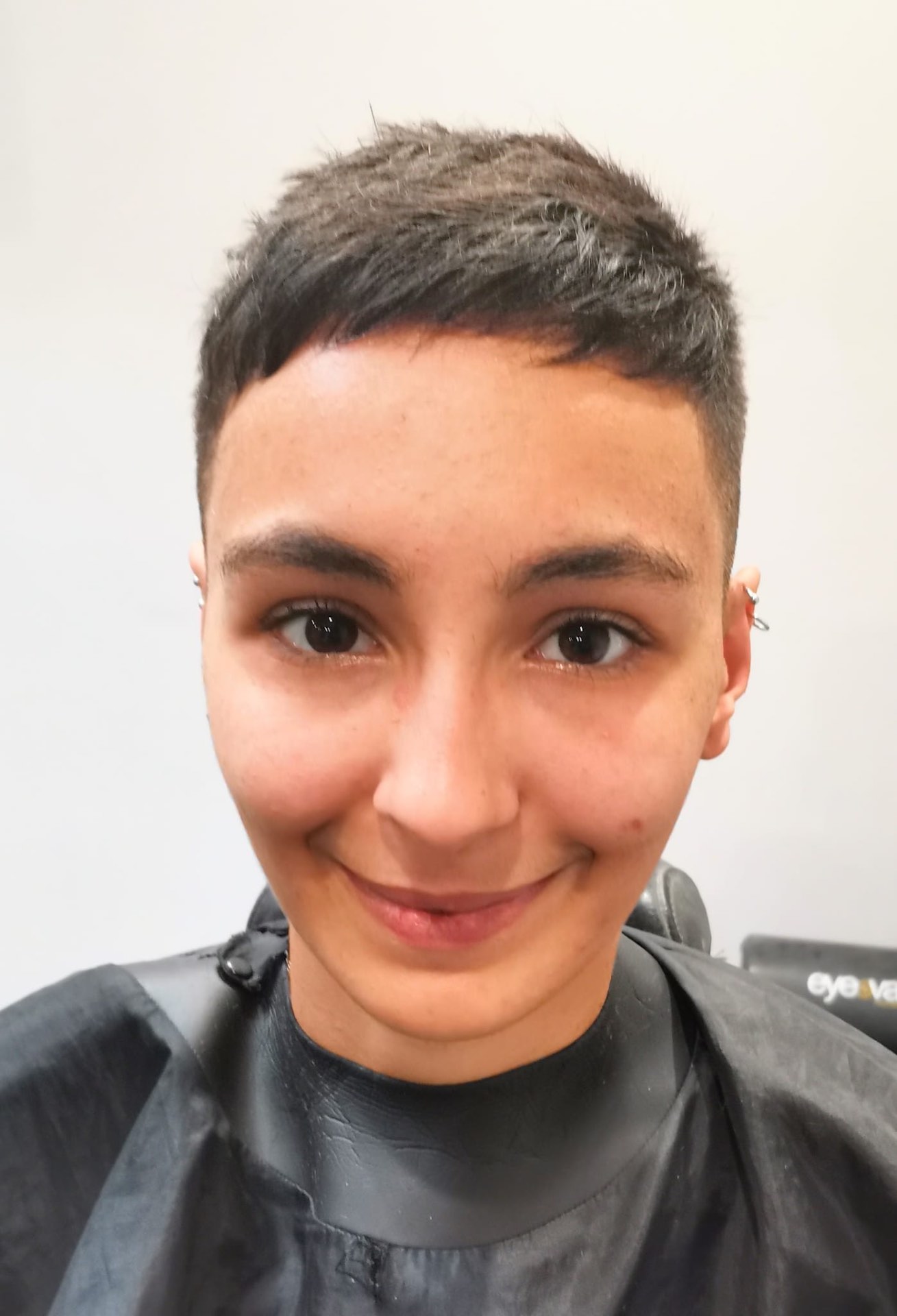 Ladies short fade — front view with textured styling